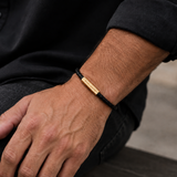 PULSERA CUERO CON PLACA PARA GRABAR BAÑADA EN ORO