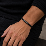 PULSERA CUERO CON PLACA PARA GRABAR ACERO NEGRO