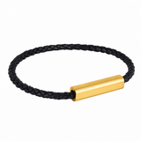 PULSERA CUERO CON PLACA PARA GRABAR BAÑADA EN ORO