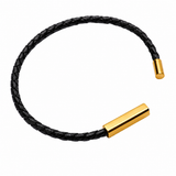 PULSERA CUERO CON PLACA PARA GRABAR BAÑADA EN ORO