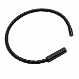 PULSERA CUERO CON PLACA PARA GRABAR ACERO NEGRO