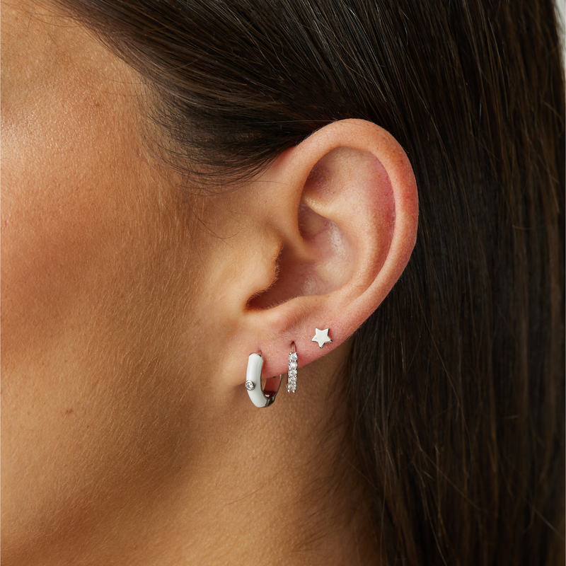 AROS MINI STARS BAÑADOS EN ORO BLANCO | BOAZ JOYAS
