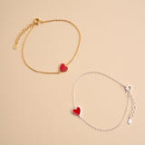 PULSERA CORAZÓN ROJO PLATA