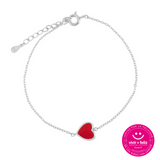 PULSERA CORAZÓN ROJO PLATA