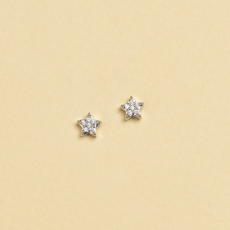 AROS MINI STARS CIRCONES BAÑADOS EN ORO BLANCO | BOAZ JOYAS