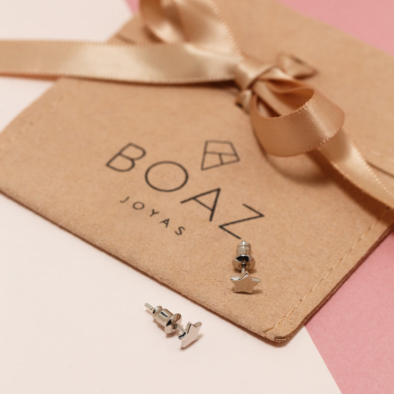 AROS MINI STARS BAÑADOS EN ORO BLANCO | BOAZ JOYAS